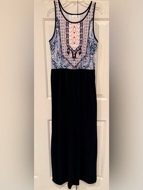 Sherosa Sleeveless Black Maxi Dress with Pink & Blue Printed Bodice
